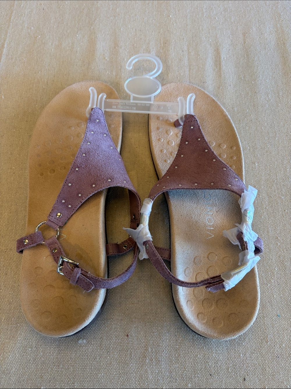 Vionic Women’s Purple Suede T-Strap Sandals with Stud Accents